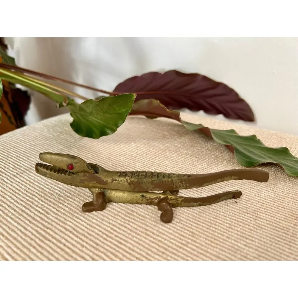 Vintage Brass Alligator Novelty Nut Cracker, 6